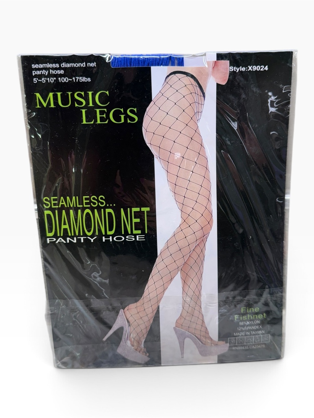Music Legs Seamless Diamond Net Pantyhose X9024 OS 5’-5’10” 100-175lbs Blue